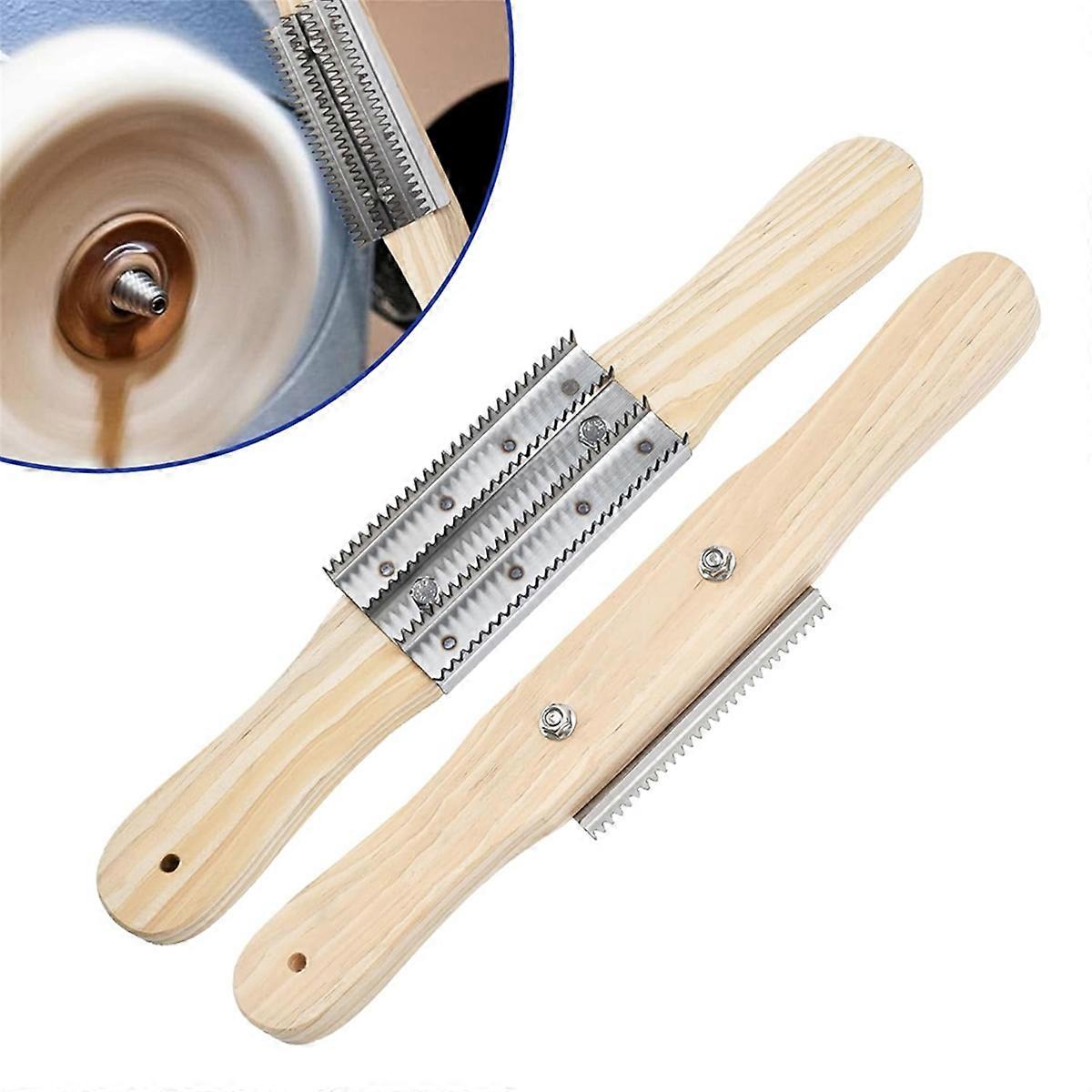 2pcs Buffing Wheel Rake,Wooden Handle 4 Rows of Metal Teeth Buffing Wheel Cleaning Tool for Removing Residual Compounds