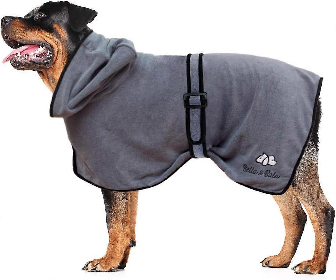 Microfiber Dog Bathrobe - Absorbent Large Dog Bathrobe for Drying After Swimming, Bathing or Outing in the Rain (L | Gray)