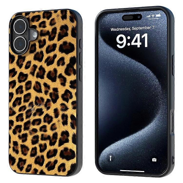 ABEEL Compatible For iPhone 16 Case PU Leather Coated TPU Leopard Phone Cover
