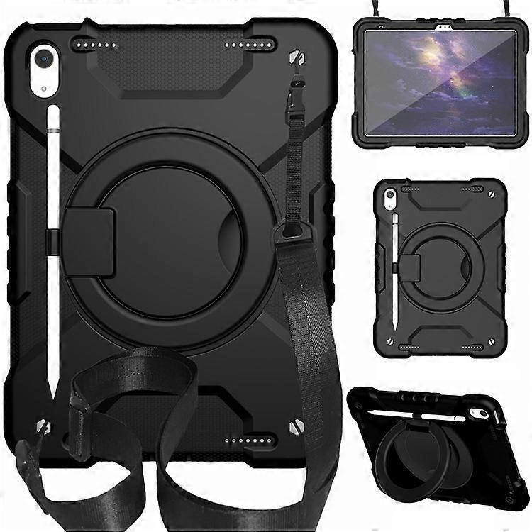 Compatible For iPad 10.9 (2022) Shockproof Tablet Case Rotary Kickstand PC + Silicone Tablet Cover with Shoulder Strap