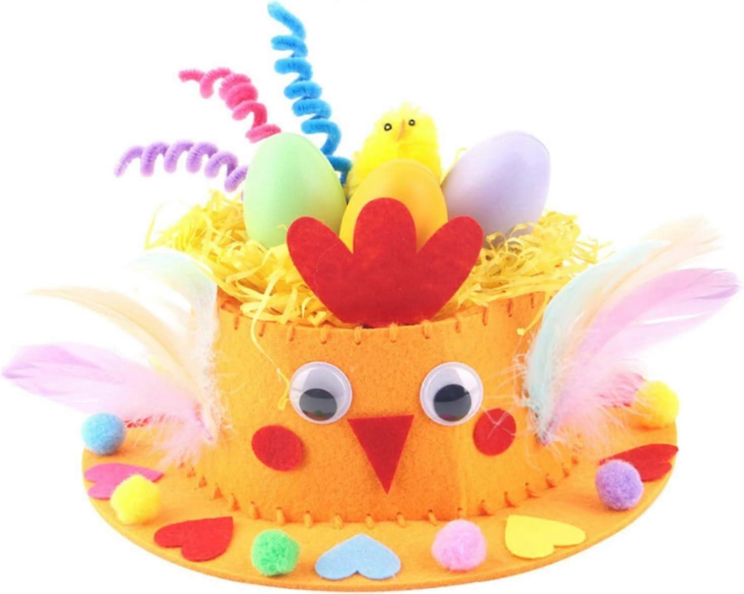 Easter Bonnet Kit - Easter Children's DIY Hat Decoration Set, Easter Party Favors DIY Easter Hat (Orange)