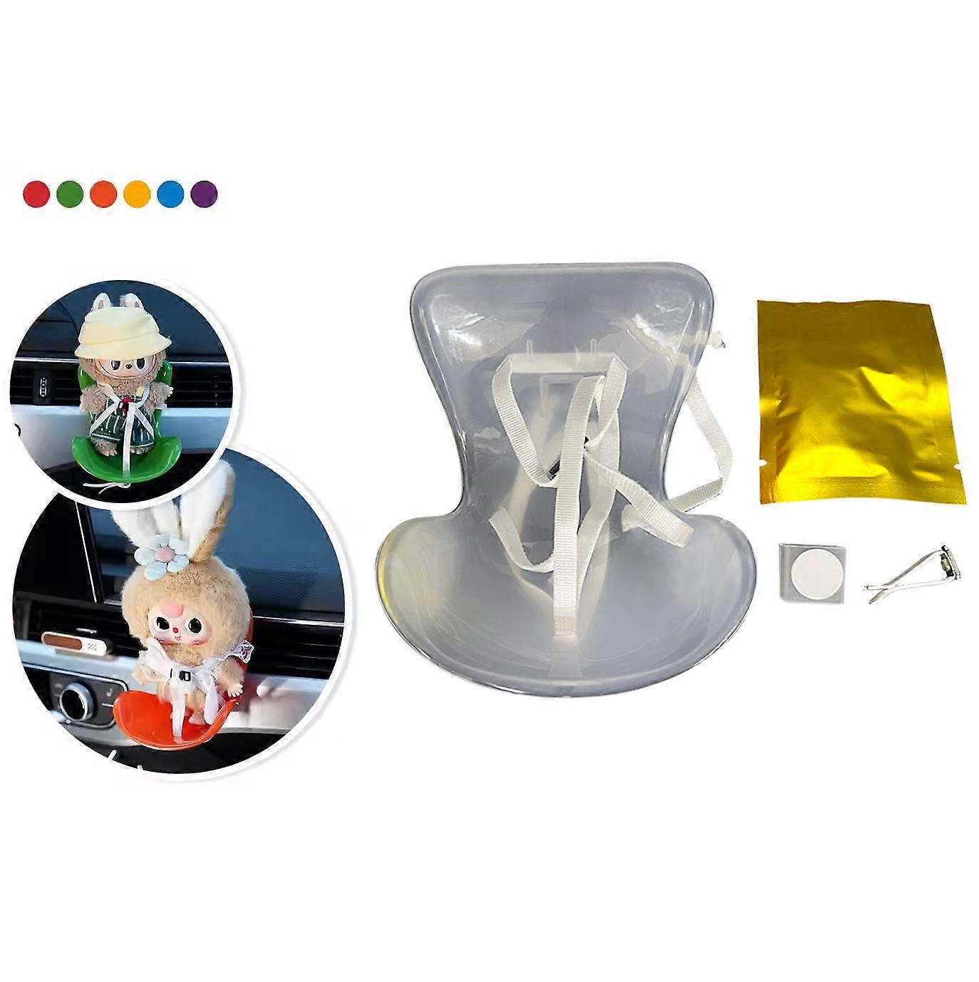Labubu دمية مقعد اكسسوارات السيارة كرسي أثاث مصغر وحامل مشبك تنفيس الهواء - لطيف أنيمي دمية أريكة مقعد سيارة زخرفة ديكور