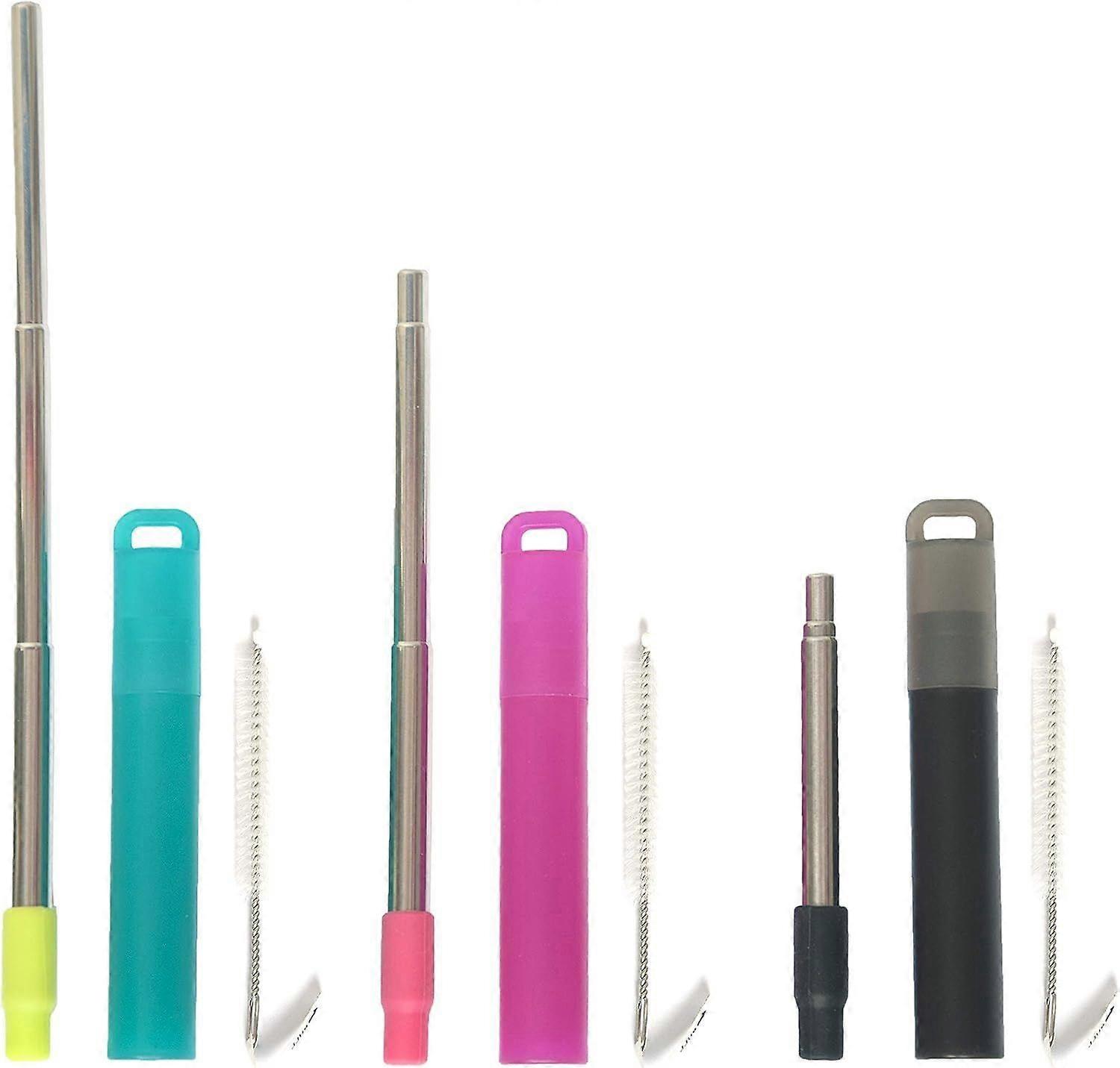 3 عبوات من المصاصات المعدنية القابلة لإعادة الاستخدام مع طرف سيليكون وحقيبة حمل وفرشاة تنظيف ، قش شرب محمول مدمج من الفولاذ المقاوم للصدأ مع تصميم تلسكوبي