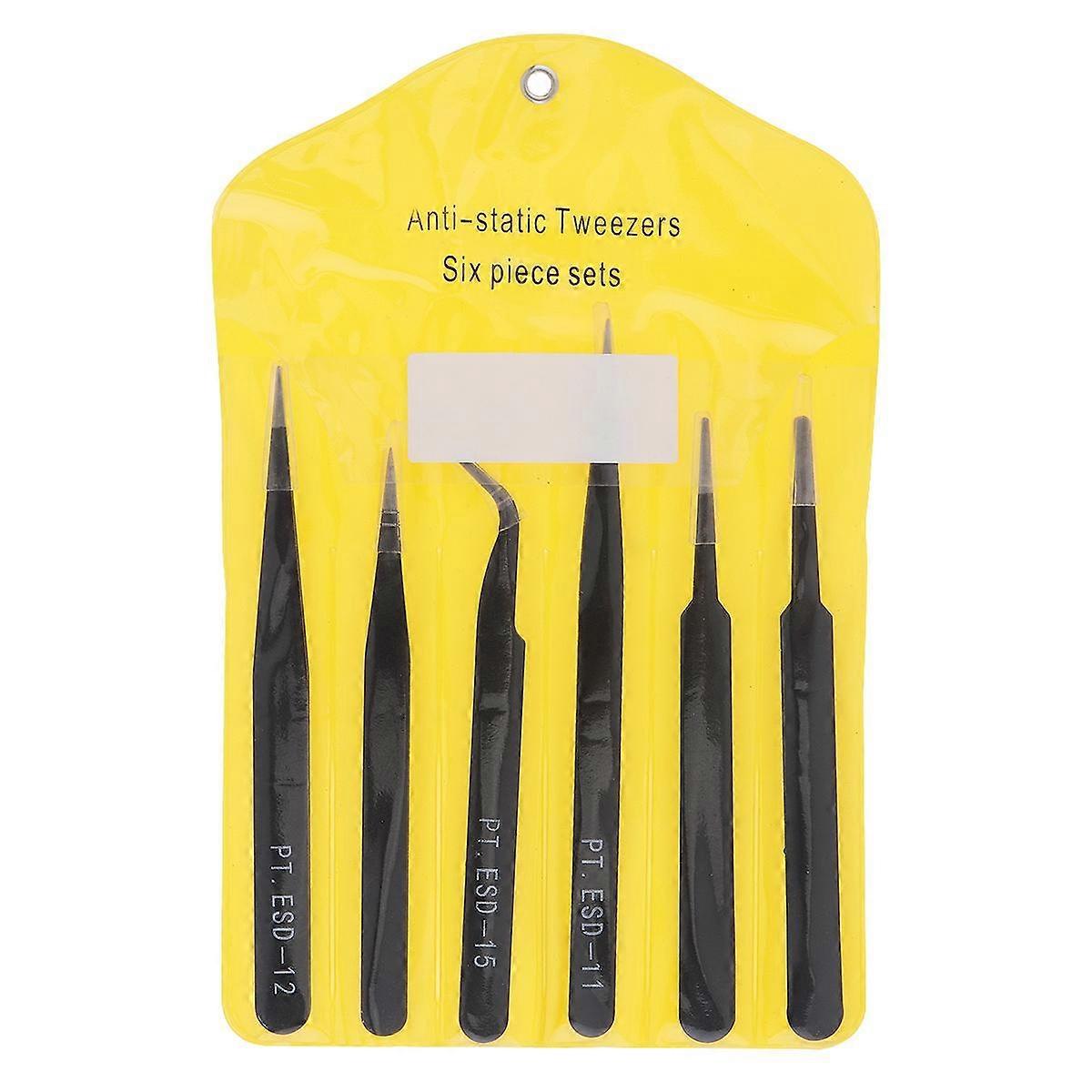 6pcs/set Stainless Steel Tweezers 1.0MM Anti-static Fix Repair Tool Kit for Electronics Jewelry