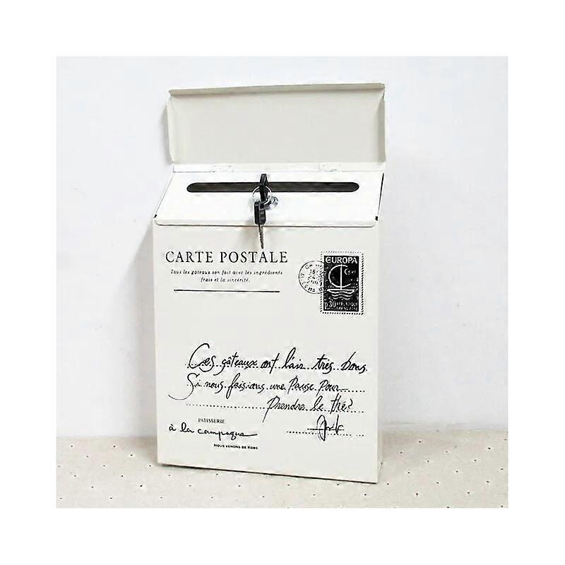 Lockable Iron Mailbox Wall Mounted Vintage Letter Post Mailbox WHITE