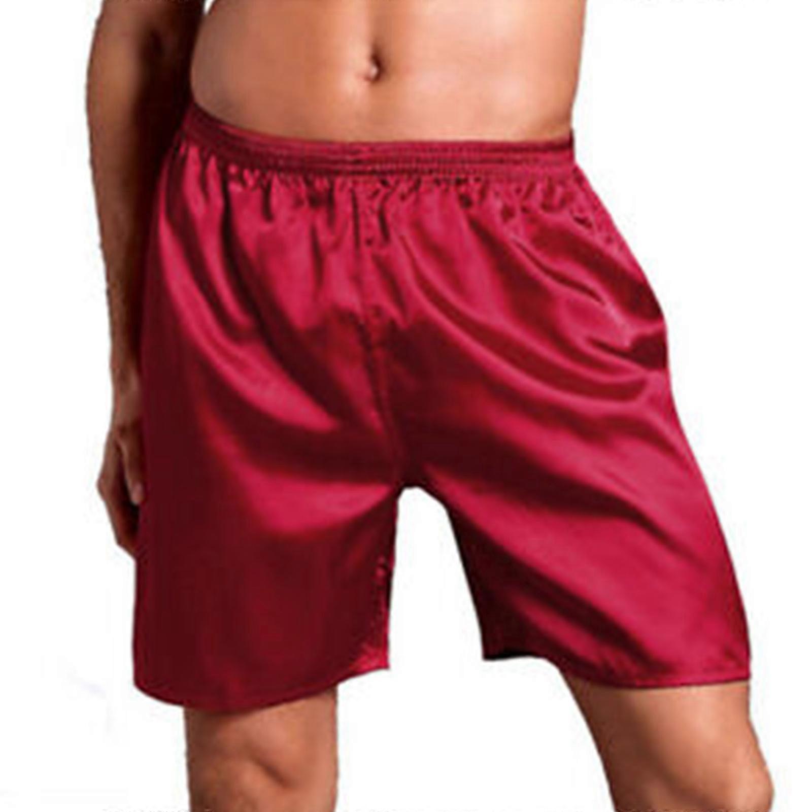 Mens Sommar Satin Boxershorts Nattkläder Casual Lös Silky Nattkläder Pyjamas Botten Korta Byxor Lounge Strand Underkläder Fuchsia XXL