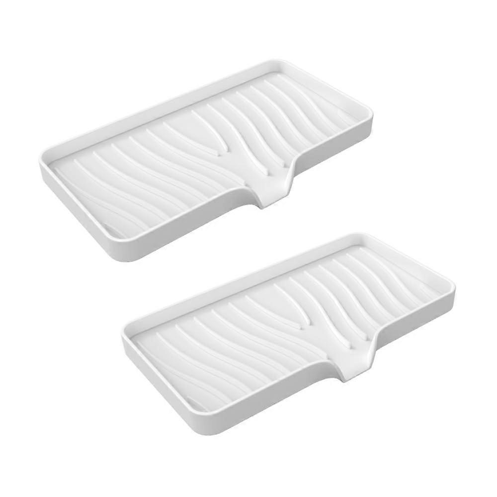 Silicone Soap Dish Set, 2PCS Non-Slip Soap Trays with Drain Spout, Self-Draining Kitchen Sink Sponge Holders