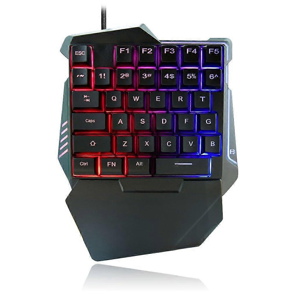 One Handed Gaming Keyboard RGB Backlit 35 Keys Mini Ergonomic USB Wired Game Keypad for PC and Laptop
