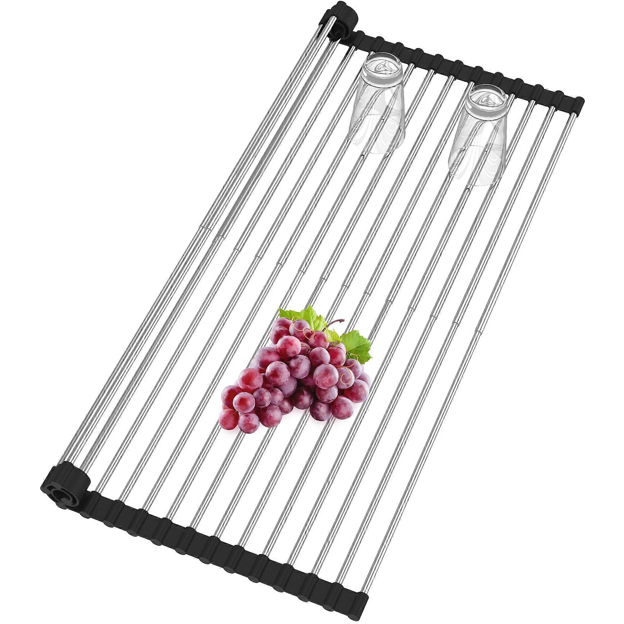 Expandable Roll Up Dish Drying Rack Over The Sink, Stainless Steel Kitchen Drying Rack For Space Saving, Adjustable Size