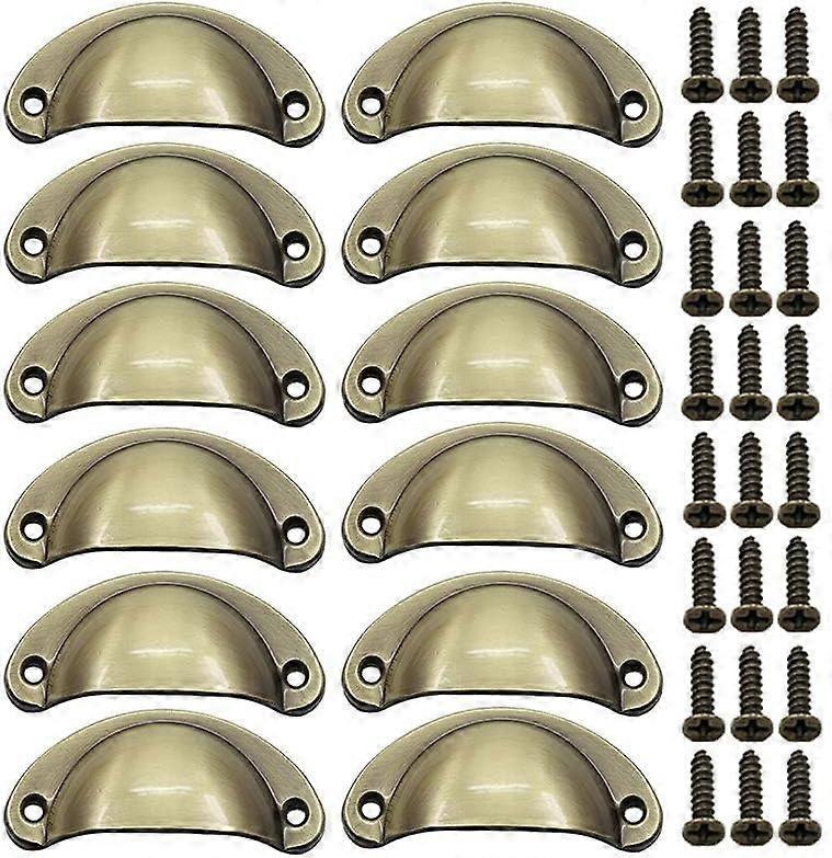 Antique Cabinet Door Knobs - 12-Pack, Vintage Shell Metal Cup Drawer Knobs With Screws