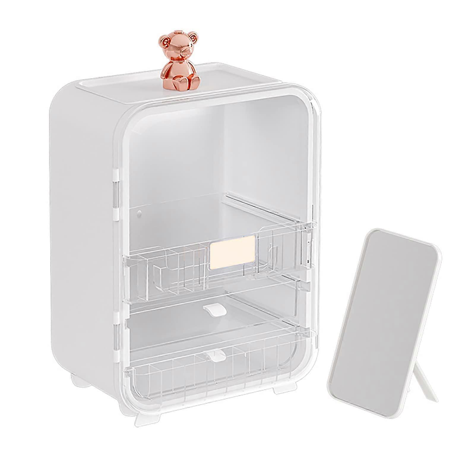 Glass Display Cabinet, LargeCapacity Makeup Organizer Display Case, Rectangular 3Tier PP Storage Box
