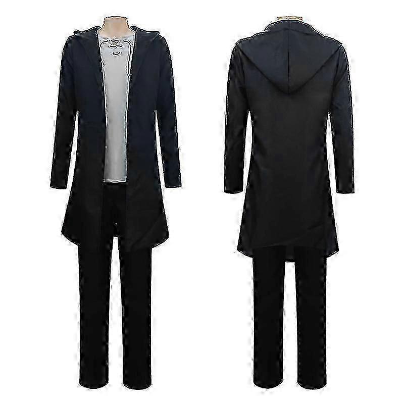 هجوم أنيمي على تيتان الموسم الأخير إرين جايجر تأثيري زي شعر مستعار أسود مقنعين خندق تي شيرت السراويل بدلة Shingeki لا كيوجين