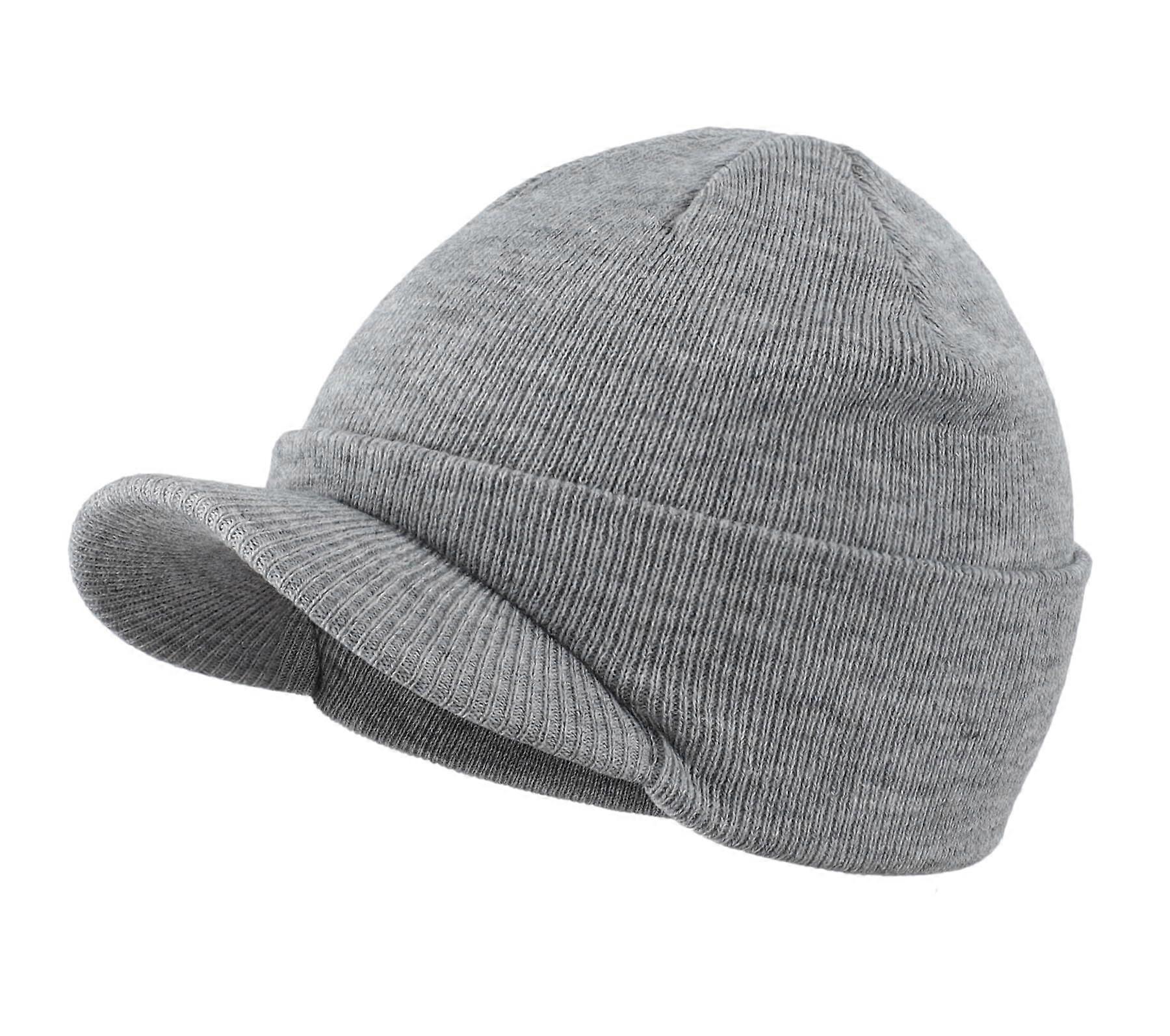 Men's Winter Warm Beanie Double Layer Knitted Cuff Beanie (Gray)