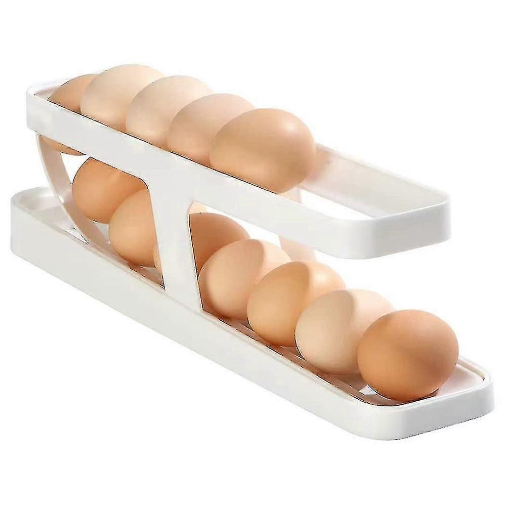 2 Tier Egg Storage Rack Egg Holder Rolldown Egg Dispenser For Refrigerator Countertop Cabinet