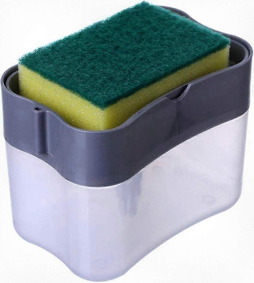2-in-1 Plastic Soap Dispenser with Hand Pump and Sponge Holder for Bathroom or Kitchen.