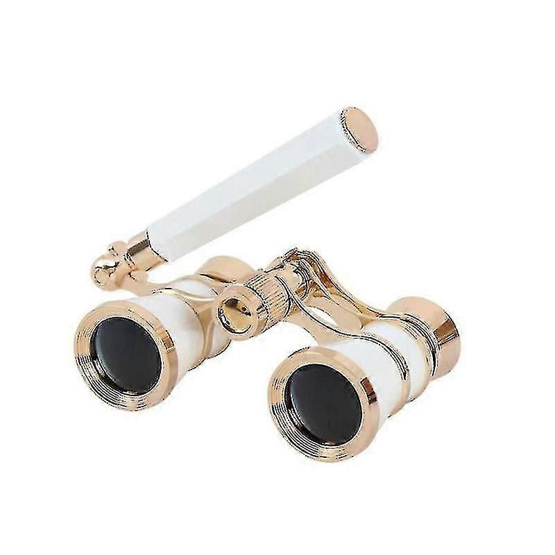 3x25 Binoculars Metal Opera Theater Glasses Coated Lens Red Telescope W/ Handle