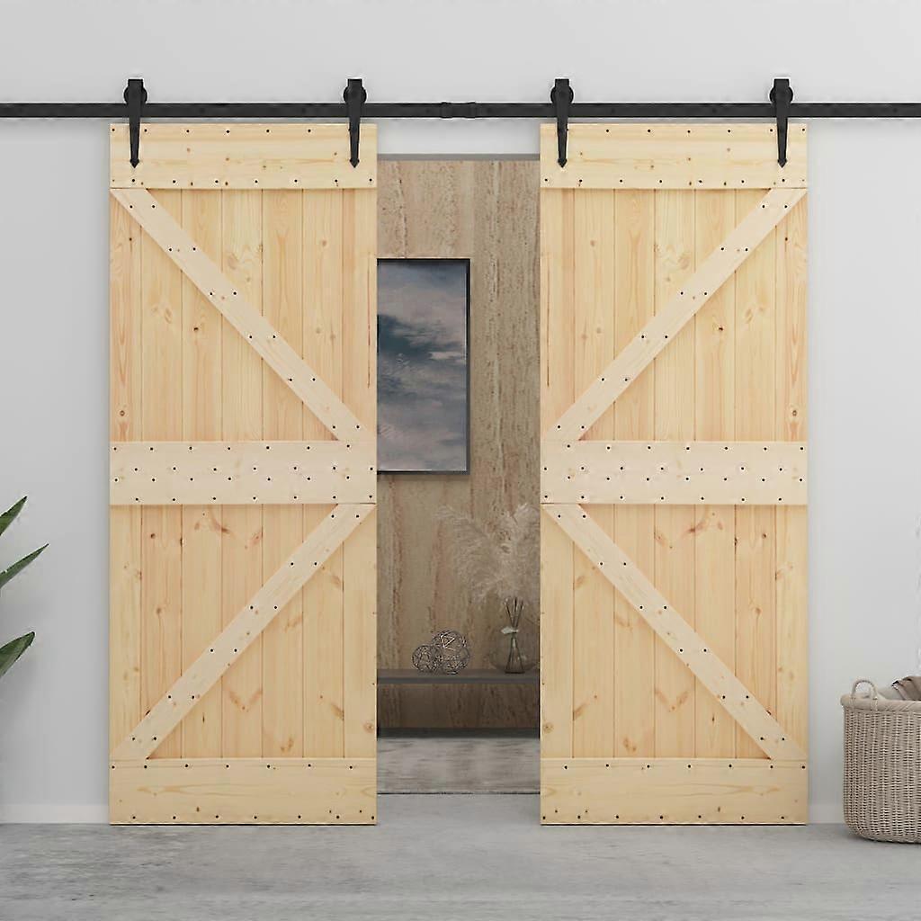 Sliding Door With Hardware Set 90X210 Cm Solid Pine Wood Barn Doors