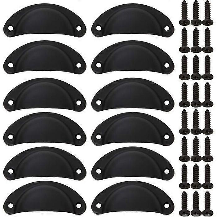 (24PCS) Shell Cabinet Knobs, Black Cabinet Handle with Screws, Vintage Iron Handle for Cabinet Drawer, Drawer Pulls