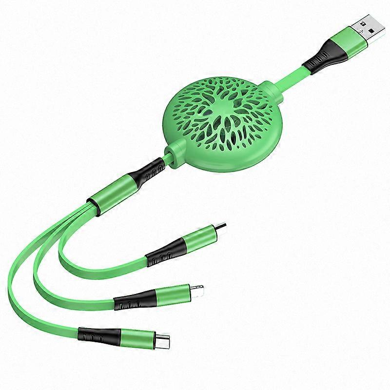 3 In-1 Retractable Multi-Function Charging Cable For 8Pin & Micro Usb & Type-C Data Not Transferable Compatible With Phones/Samsung Galaxy(Green)