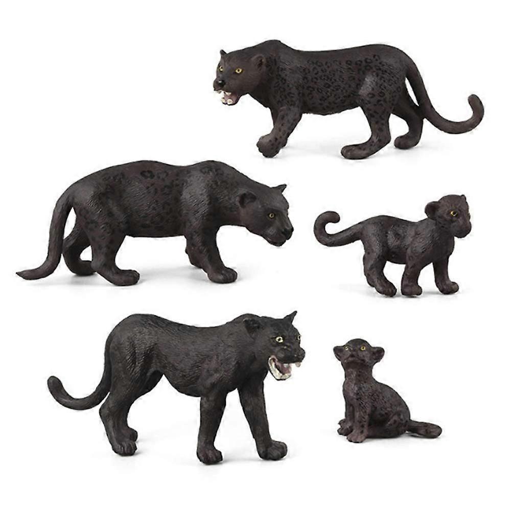 5 Pcs Black Panther Cuddly Toy Figure Model Forest Animals Figures Toy Leopard Wild Life Simulation Animal Models