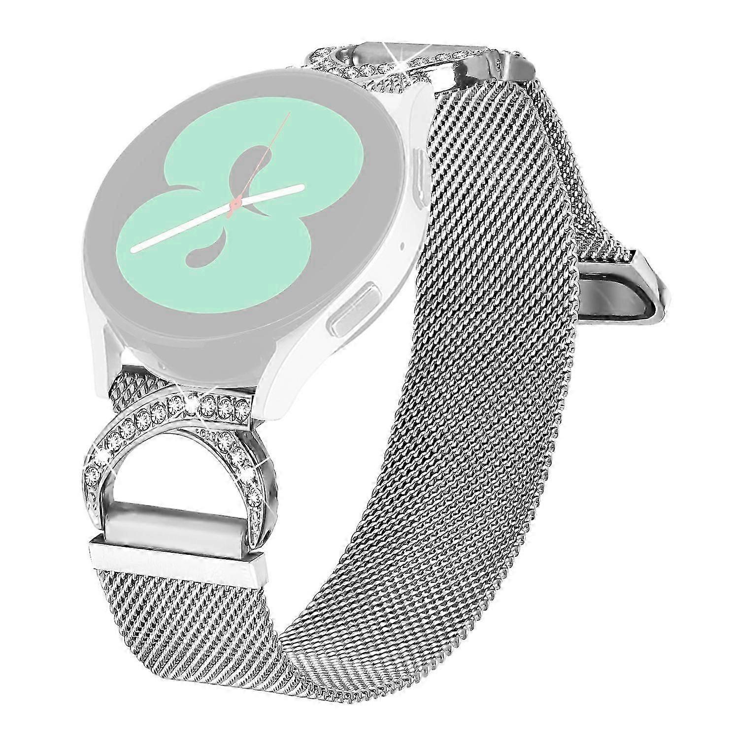 For Fitbit Versa 4 Sense 2 Replacement Strap Milanese Silver Metal Watch Band Rhinestone Decor