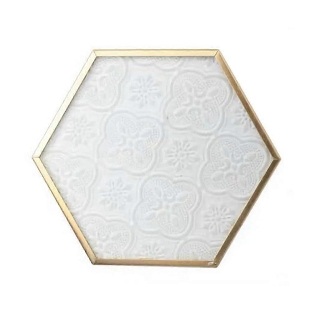Coasters for window grilles, European gold, copper, embossed pattern, hexagonal, coasters, dining table, ulating pads (gold) 11.6x11.6CM gold