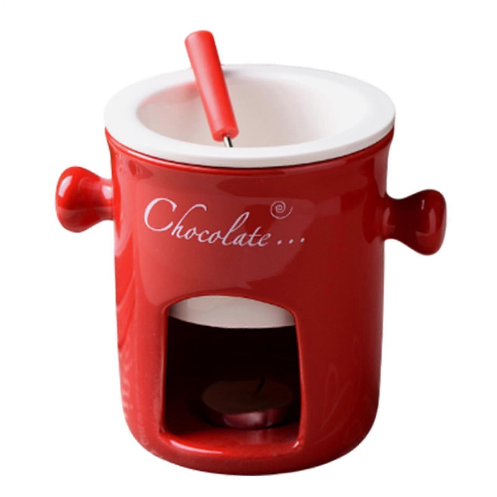 Ceramic Fondue Mug Set For Chocolate Fondue And Cheese Fondue Red Marshmallows And Candy