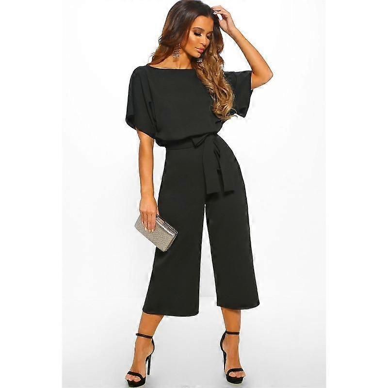 Summer Women's Jumpsuit Fashion Tie Button Short Sleeve Jumpsuit