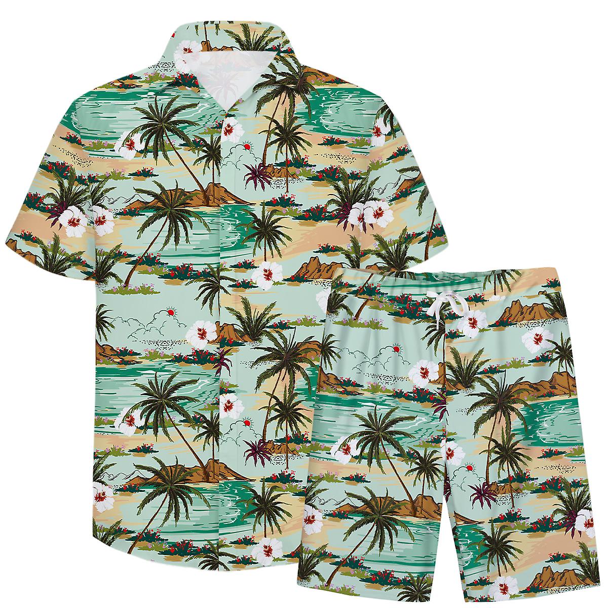 Cloudstyle Men's 2 Piece Beach Coconut Printed Short Sleeve Suit Set