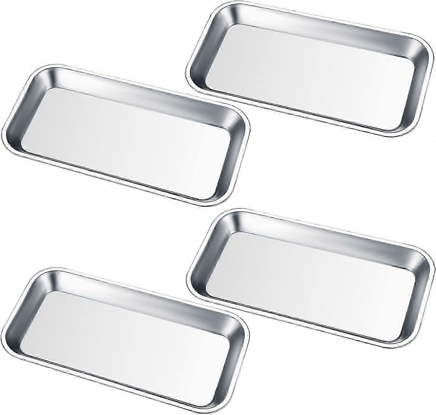 4-Piece Stainless Steel Rectangular Lab Trays for Instruments