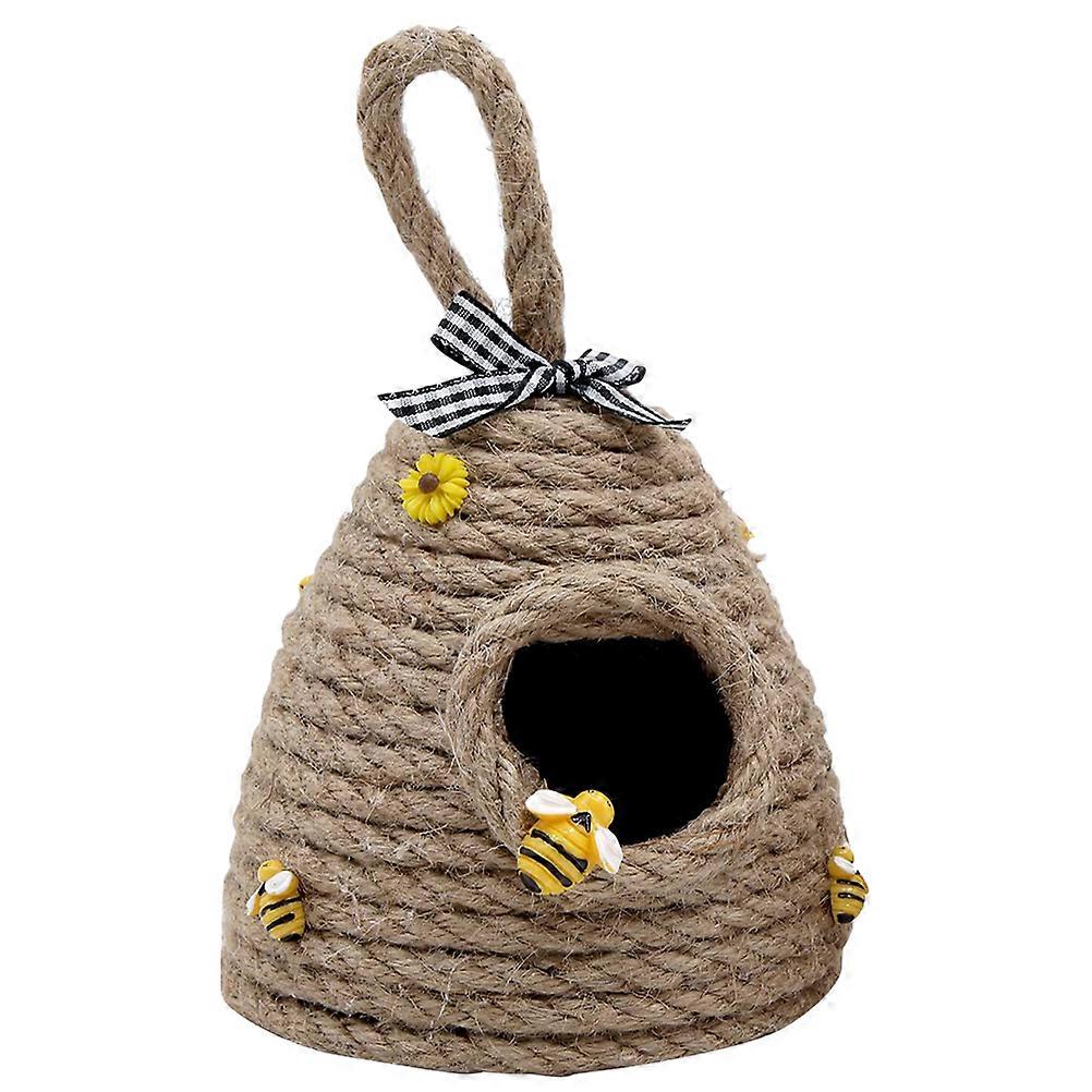 Braided Woven Beehive Hanging Ornament Honeycomb Decor for Balcony, Home & Holiday Scenes Unique Micro Landscaping Accent for Bee Festival &
