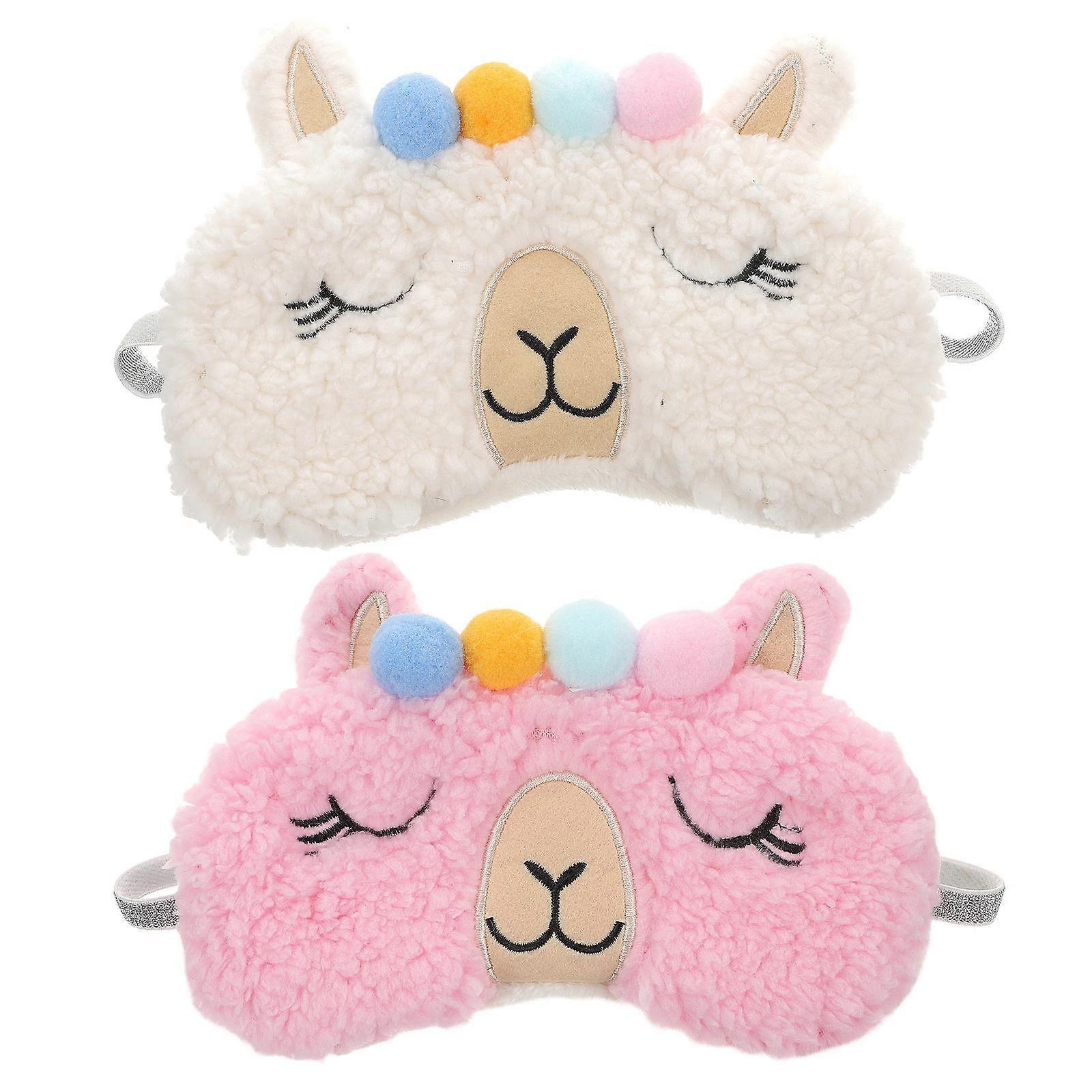 2pcs Comfortable Alpaca Design Sleeping Eye Masks Breathable Blindfolds for Travel Office Home Use