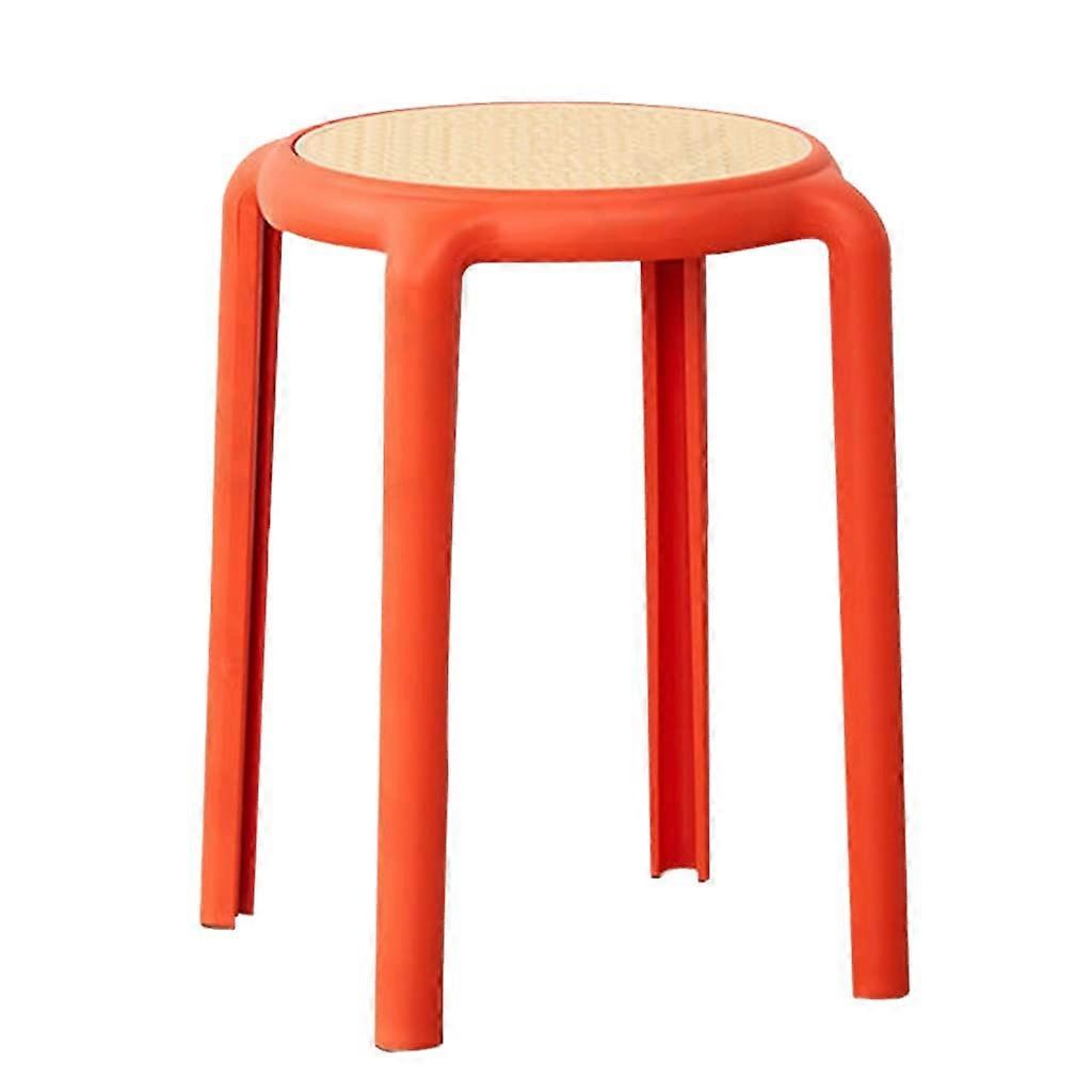 6pcs Plastic Rattan Stool, Stackable Thickened Bench for Indoor Kitchen (Orange)