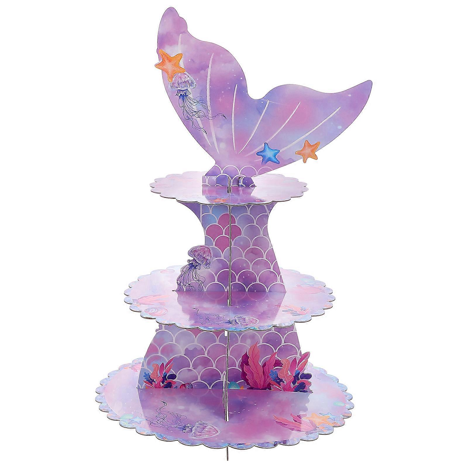 Dessert Display Stand Mermaid Shape Paper Cake Stand Multi Colored Birthday Party Decorations 44.50X24.50X16.80CM 1Pack
