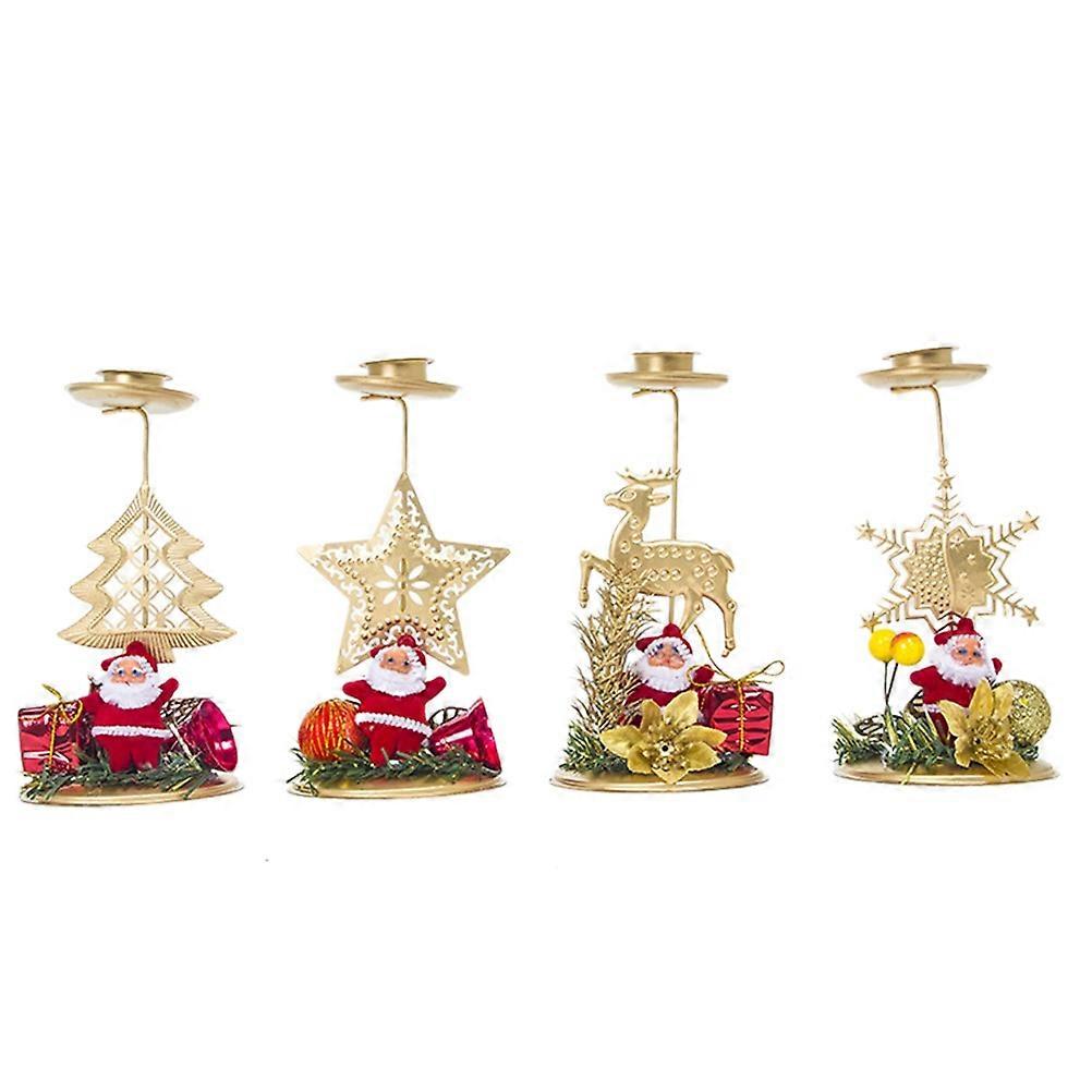 Candlestick Set Christmas Candle Snowflake Elk Five-Pointed Star Party Decoration Home Decor 4Pcs
