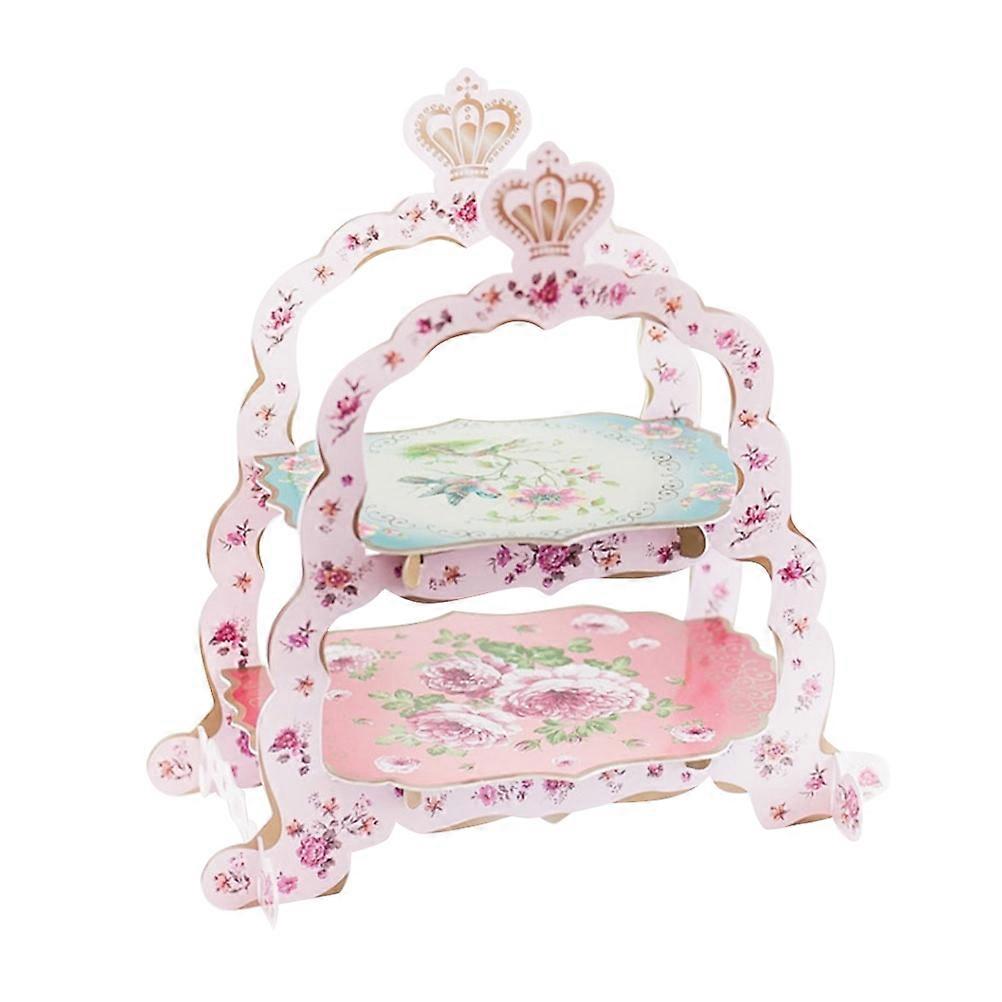 Cute Cake Stand Two Layers Flower Shape Pink White Cardboard Cake Placement Birthday Party 1Pack