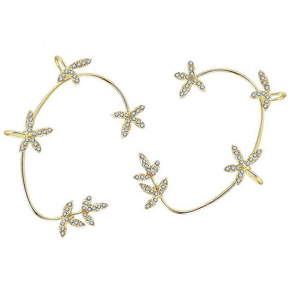 Golden Alloy Ear Cuff Non-Pierced Earring 6.2x4cm Durable 2Pcs