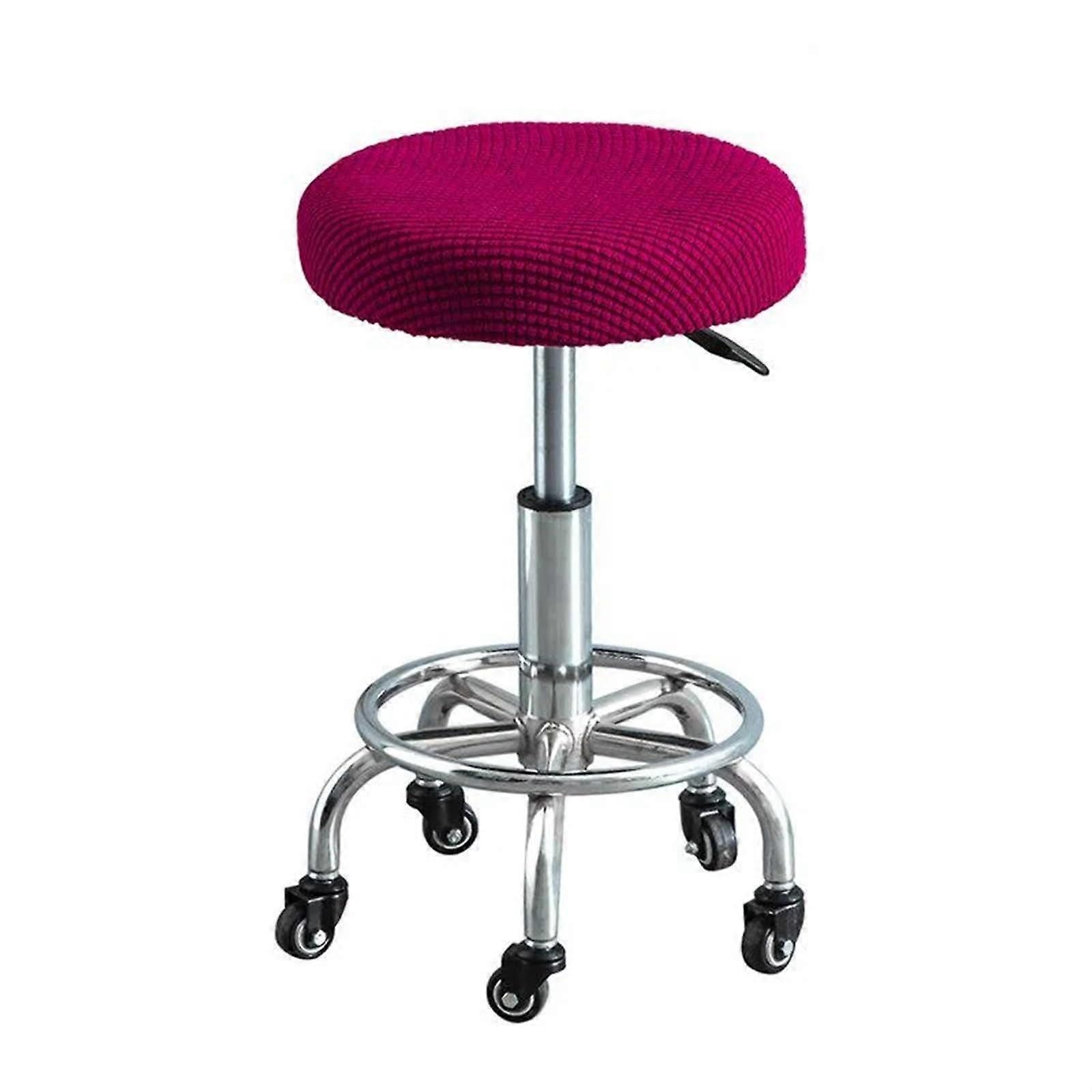 Round Bar Stool Cover Set of 2, Removable Washable Stool Protector, Solid Wine Red Seat Cushion, Fits Standard Bar Stools