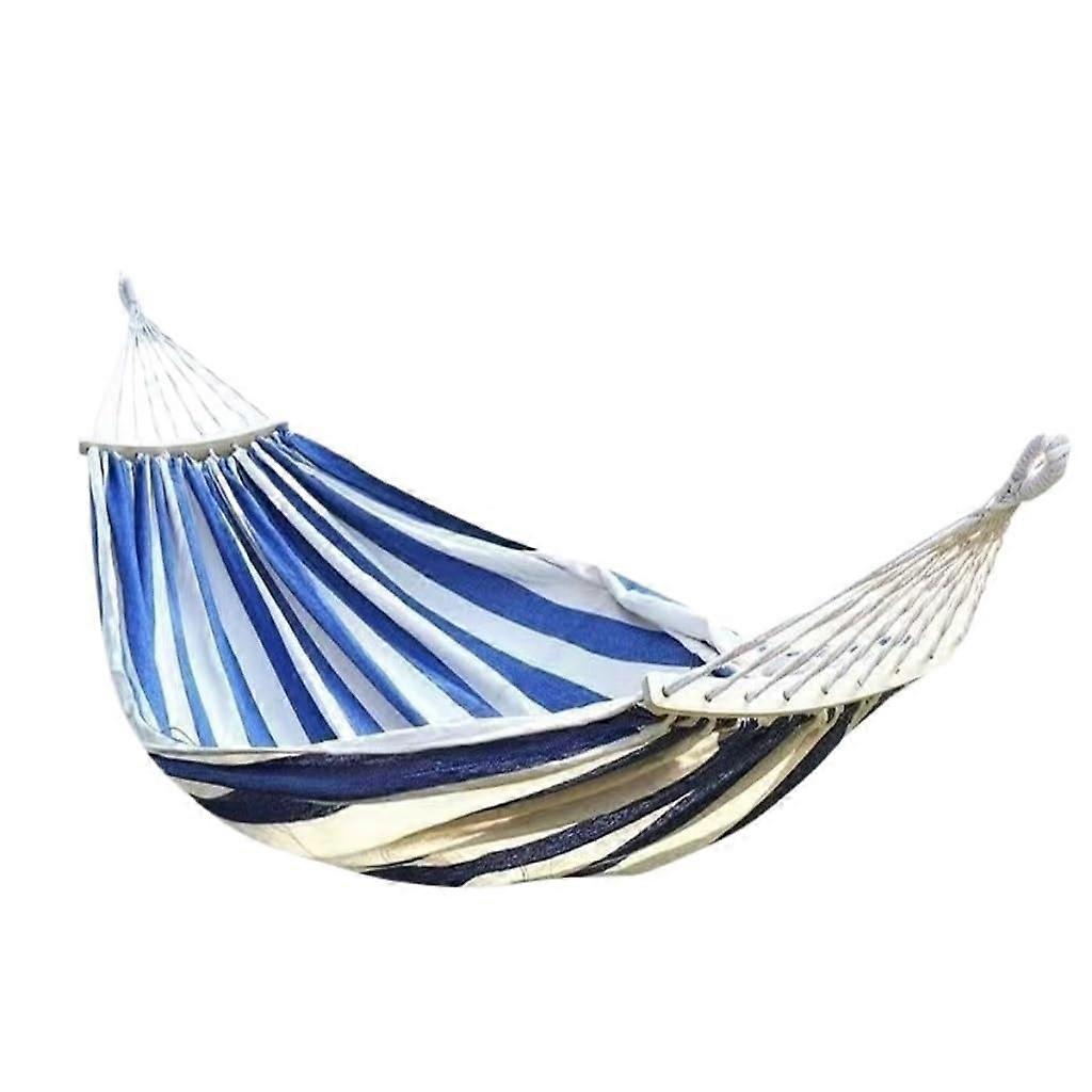 Blue/White Striped Hammock with Duckbill Buckle, Flap Protection, Small Double Storage Bag and Tied Rope