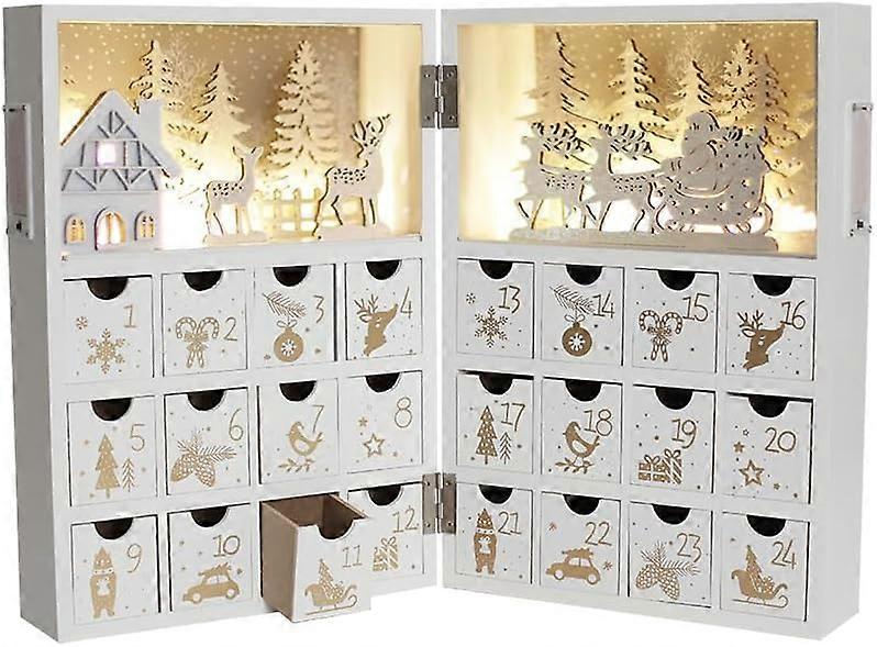 PE Wooden Advent Calendar 24 Drawers, Christmas Decoration with Reindeer Motif, Advent Calendar to Fill (AAA)