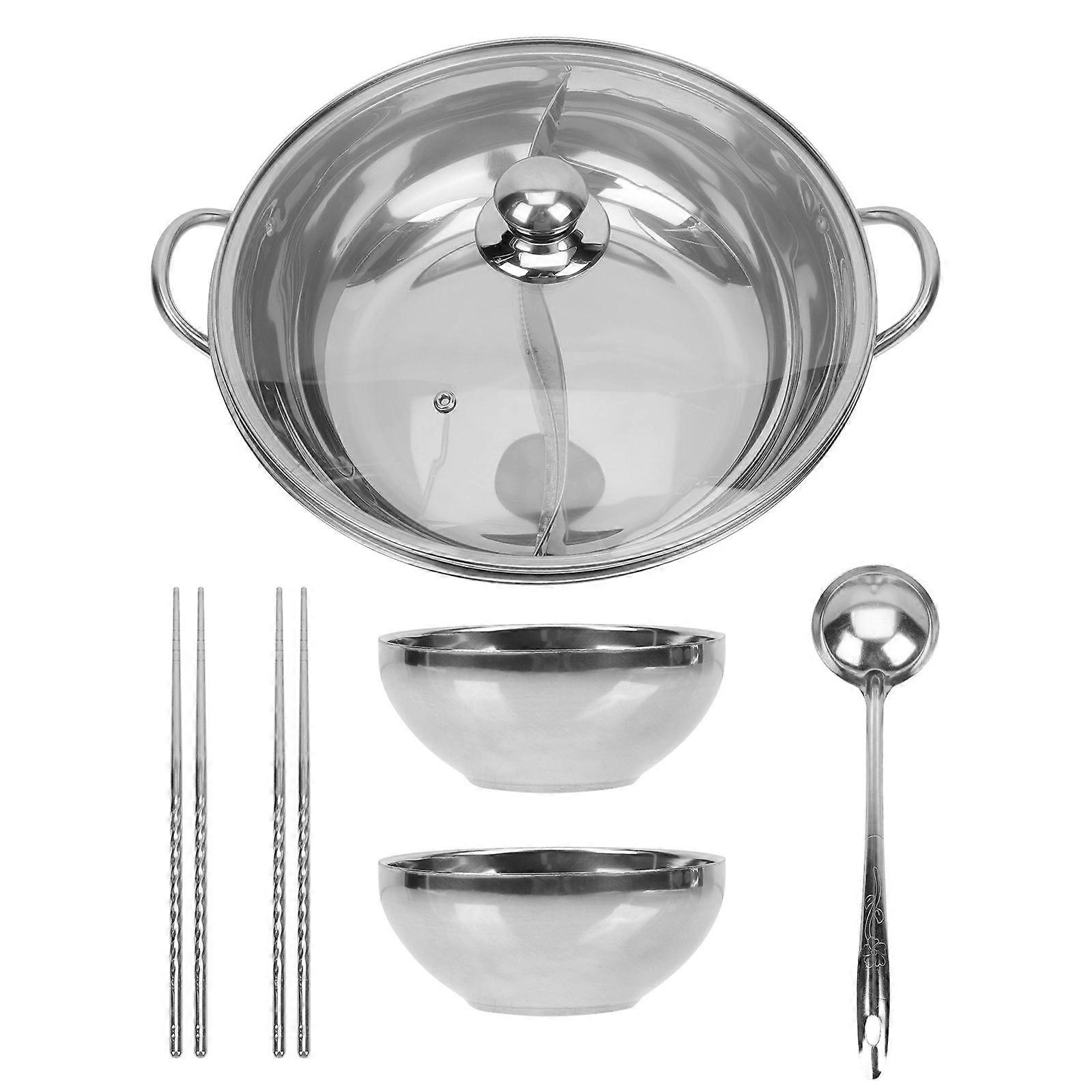 Stainless Steel Hot Pot Divider Set with Bowls and Chopsticks, Multi Purpose for Family Use, Easy to Clean
