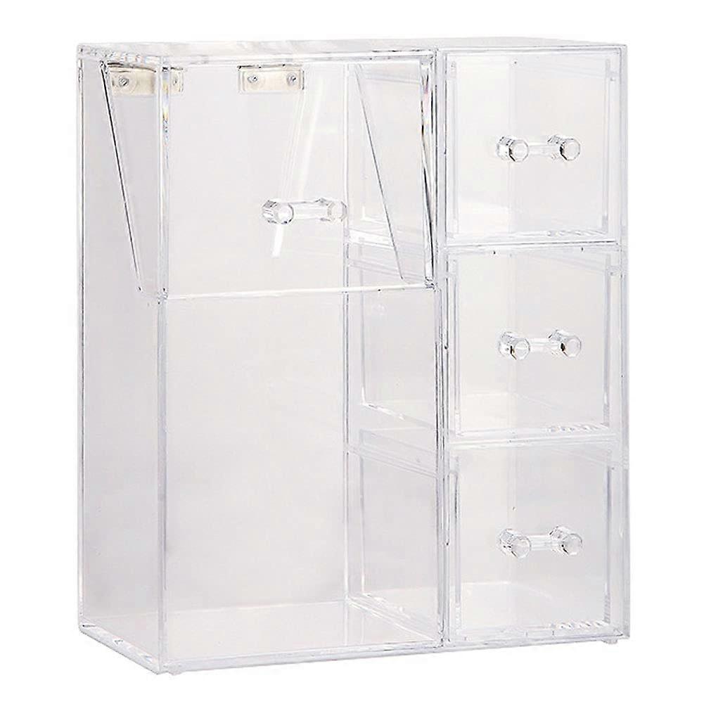 Makeup Brush Holder with Lid, Clear Acrylic Cosmetic Brush Organizer with 3 Drawers and Dustproof Cover, Stylish Storage Solution
