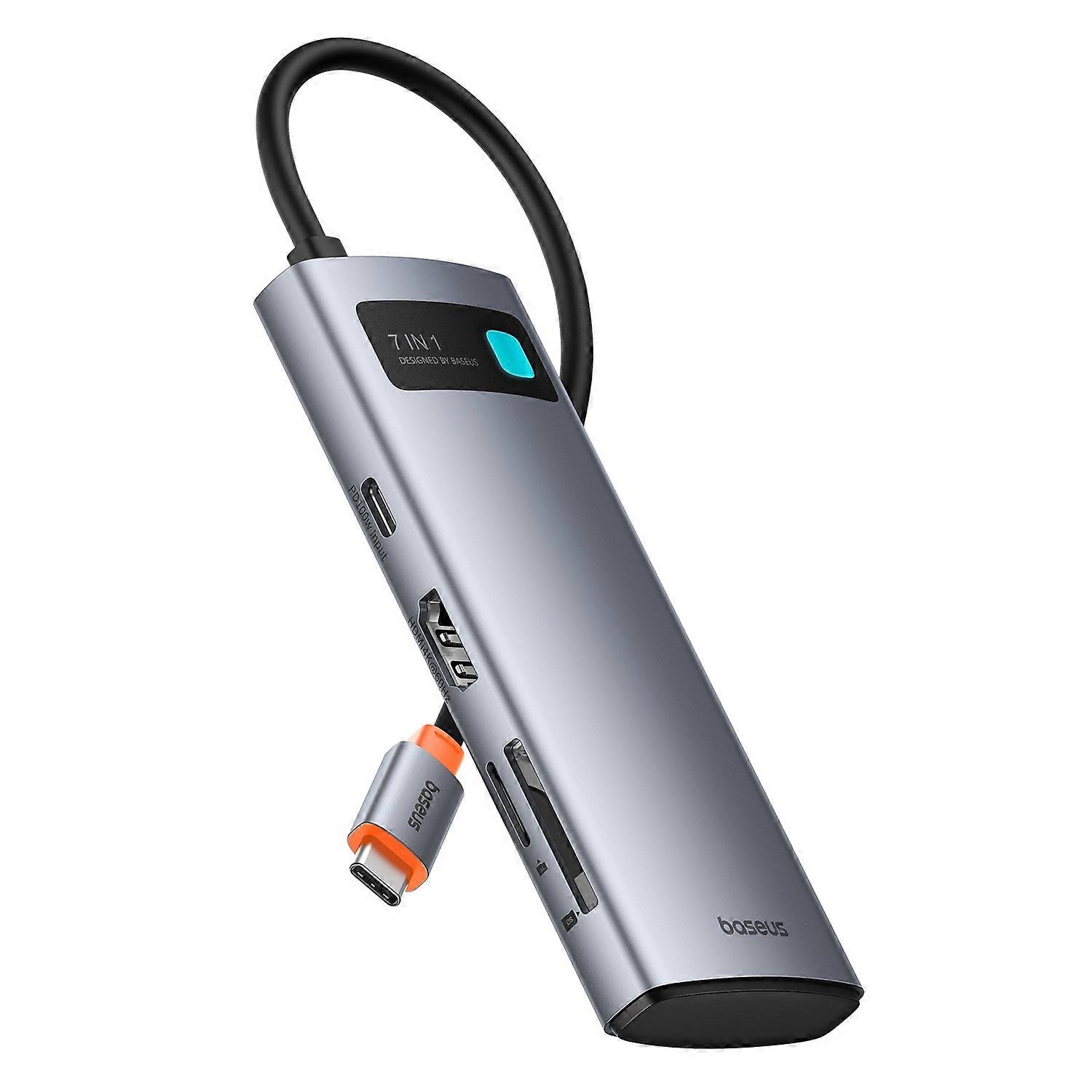 BASEUS Metal Gleam Series 7 In 1 HUB Expansion Dock Type C to HDMI 4K@60Hz USB 3.0 PD SD TF Card Rea