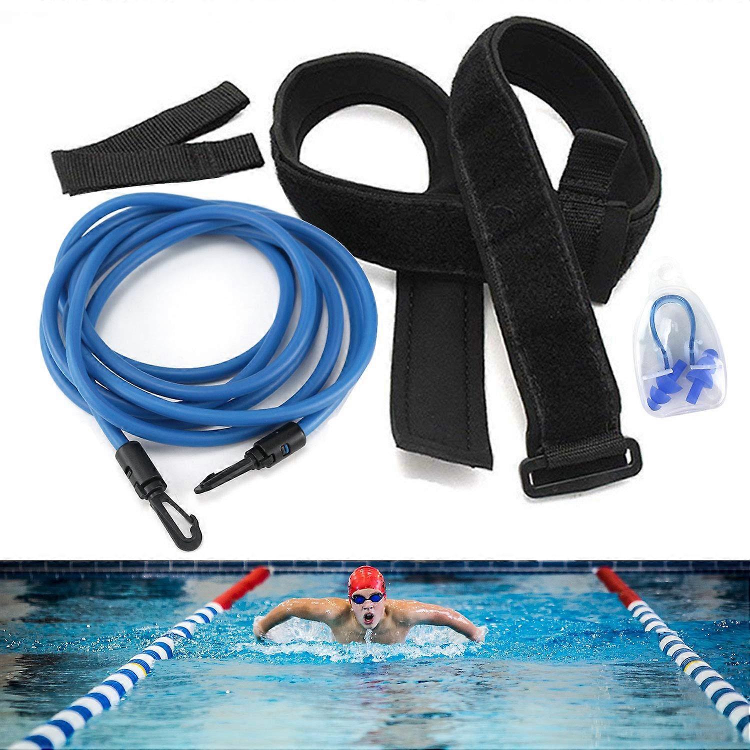 Swimming Training Belt Adult Rubber Rope Stationary Resistance Training Bungee Exercise Leash Swimming Belt for Pool (Blue)