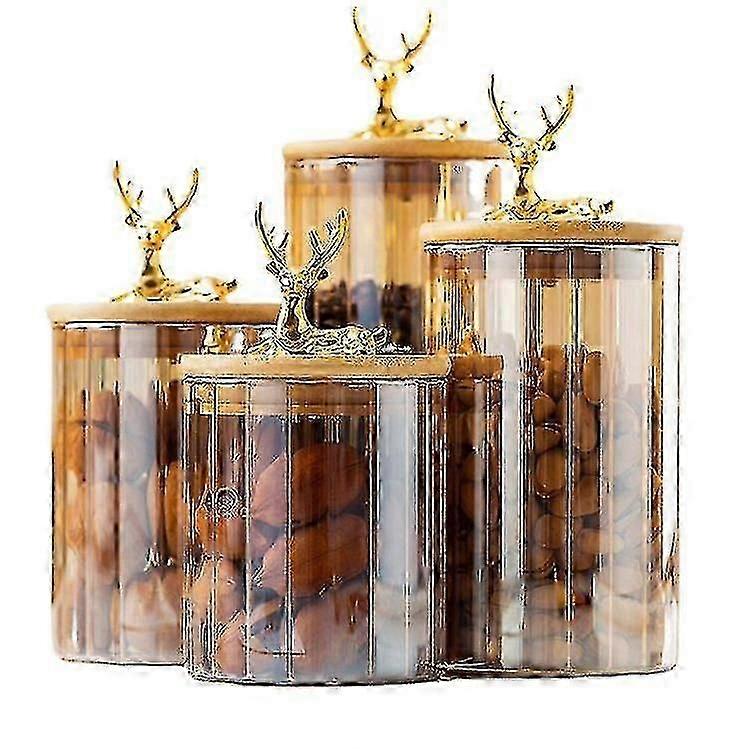 Glass Jars With Lids, Airtight Bamboo Lids Spice Jars Set For Spice, Beans, Candy, Nuts, Herbs, Dry Food Canisters