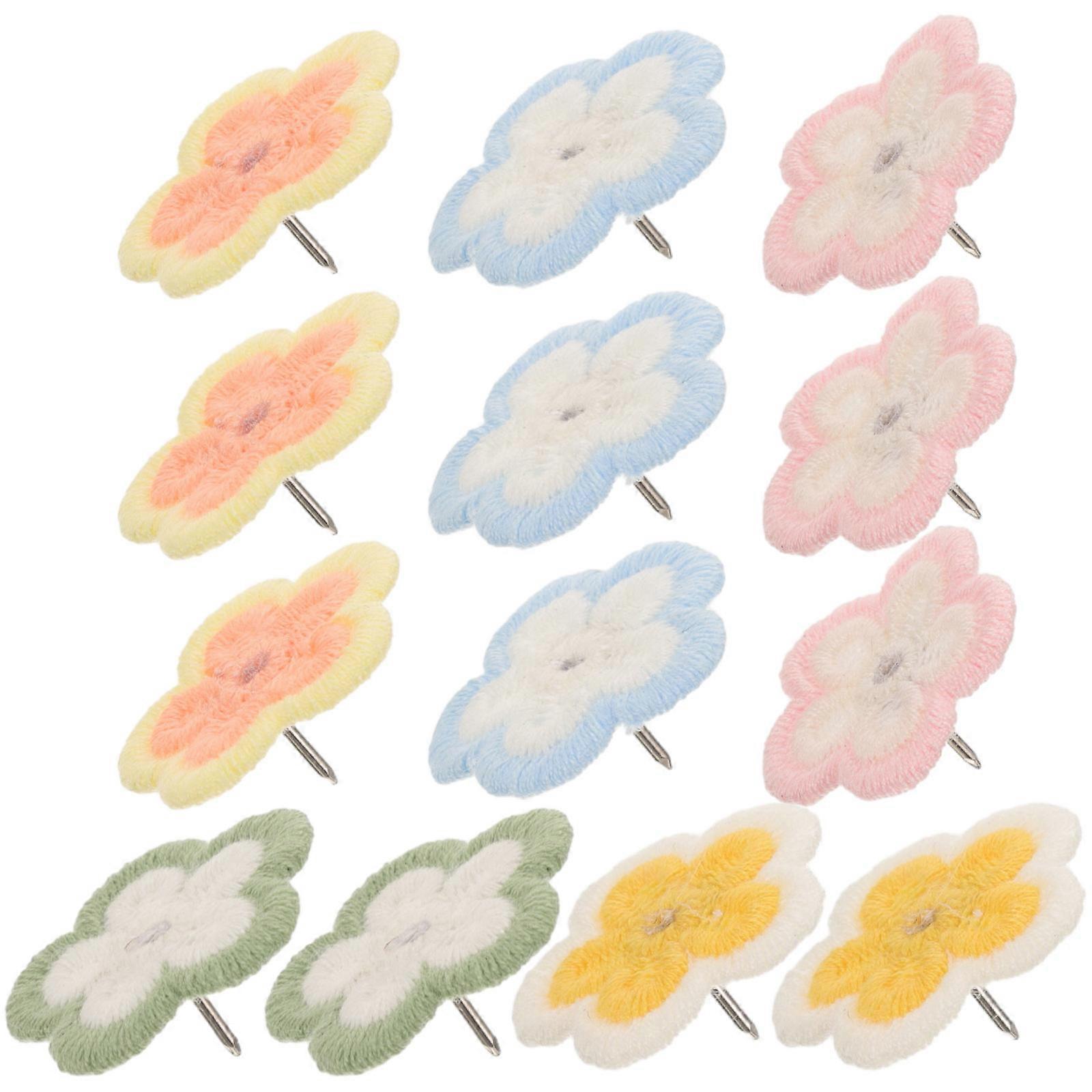 Colored Push Pins Embroidered Thumbtacks Home Accessory Assorted Color Flower Shape Bulletin Board Use 30Pcs