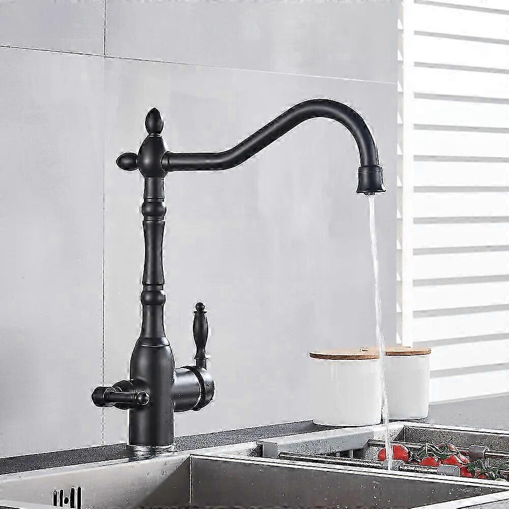 Luxury Kitchen Water Sink Faucet with Two Ceramic Handles for Hot and Cold Water Mixing
