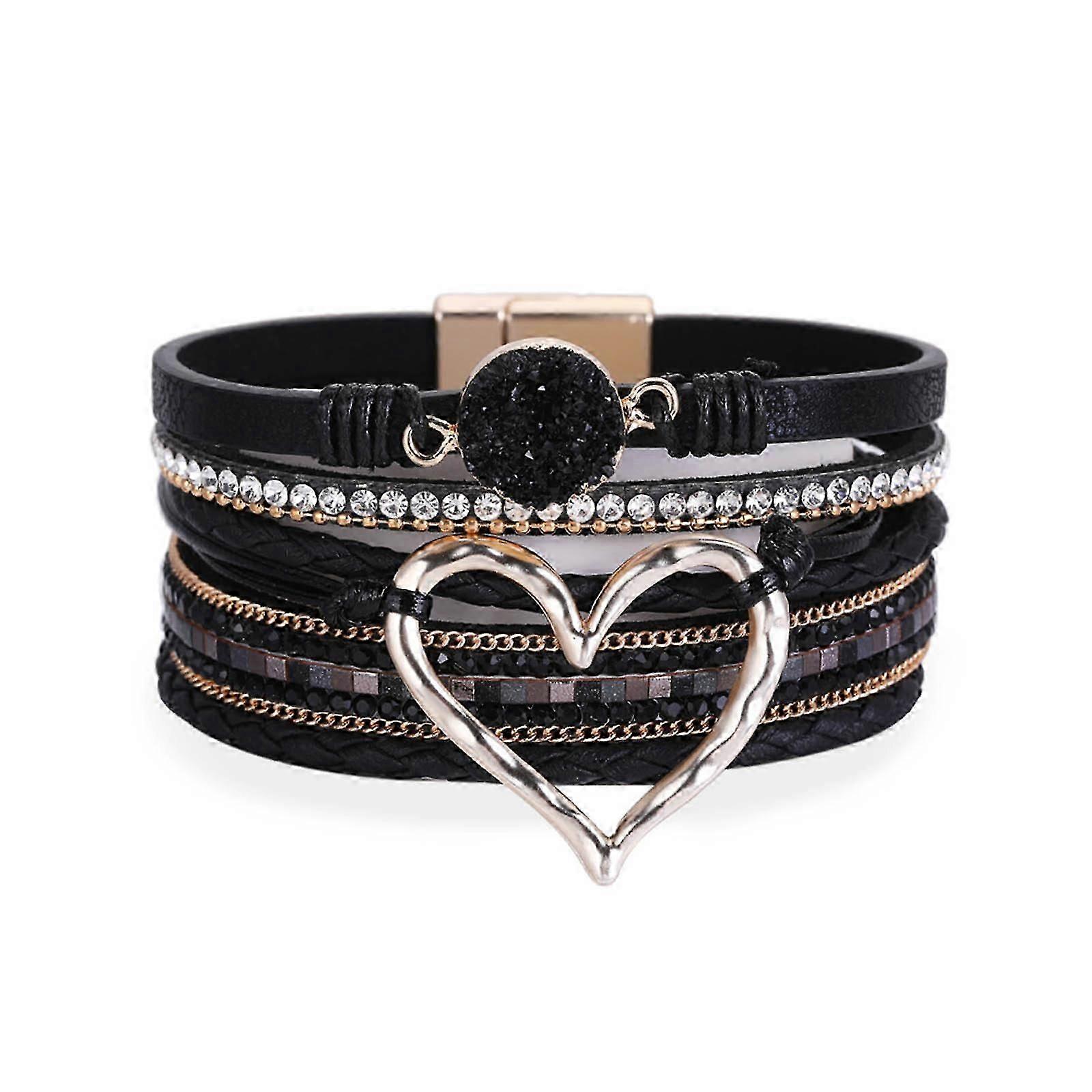 Ethnic Style Multi layer Love Heart Bracelet Handwoven Bracelets Handwear with Distinctive Charm Unique Handmade Bangles