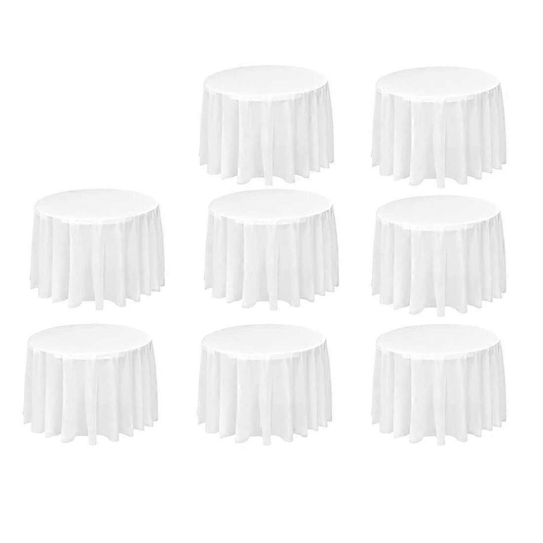 8 Pack Round Tablecloth, 84 Inch White Disposable Table Covers PEVA Waterproof Plastic Round Tablec