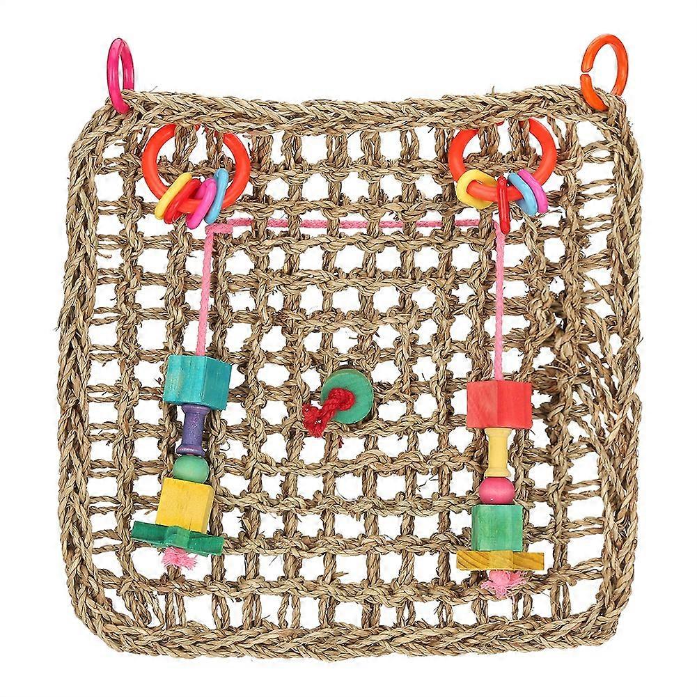 Bird Chew Toy Seagrass Exercise Entertainment Hanging Net Mat for Parrot